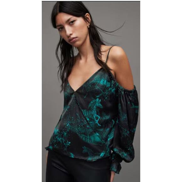 All Saints Poppy Cosmic Off The Shoulder Top Adjustable Straps Women's Size 4 - Picture 3 of 10